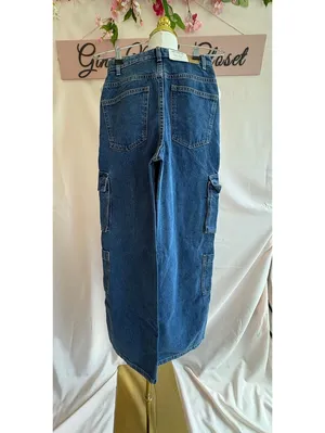Cotton On Cargo Wide Leg Jeans Size 4 Blue Denim thumbnail 2