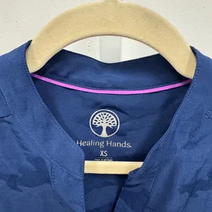 Healing Hands Purple Label Journey Camo Scrub Top Navy Blue XS 2352 Split Neck thumbnail 5