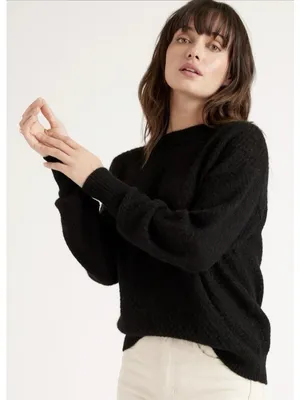 Quince Baby Alpaca Wool Diamond Stitch Crew Neck Sweater Black Size S thumbnail 3