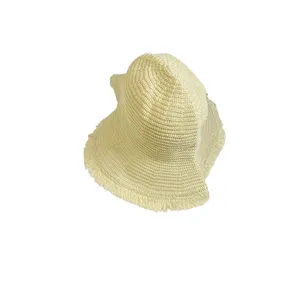Straw Hat Womens OS Frayed‎ Edge Beach Vacation Tan Packable thumbnail 4