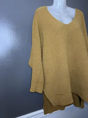 American Eagle Sweater Tunic Womens Medium Yellow Waffle Knit V Neck Oversized thumbnail 3