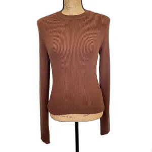 NA-KD Ribbed Knitted Round Neck Sweater Brown Neutral Stretch Size‎ Large thumbnail 2