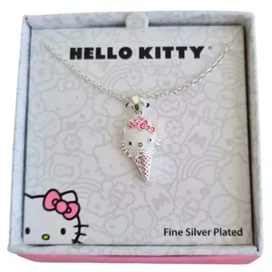 Sanrio Hello Kitty Brass Enamel Pink Ice Cream Cone Pendant Necklace NEW thumbnail 1