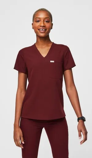 - Catarina One-Pocket Scrub Top Burgundy Doctor Nurse Uniform thumbnail 1