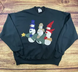 Vtg Snowman Applique Sweatshirt Adult XL Faded Black Jerzees Tag Grandma thumbnail 1