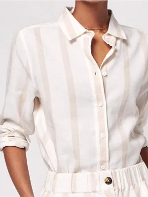 Faherty Malibu Vallerta Stripe Long Sleeve Linen Shirt XL Womens thumbnail 1