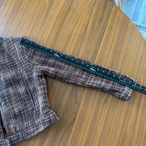 90s Vintage Carole Little Silk Tweed Mock Neck Crop Jacket Brown Petite Small thumbnail 11