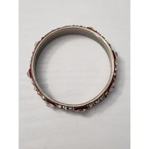 Vintage Bracelet / Bangle Red Glitter & Clear Gem 7.5" thumbnail 5