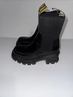 Dr. Martens Black Leather Platform Chelsea Boots with Yellow Pull Tab thumbnail 3