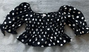 2Bella Polka Dot Blouse with Puff Sleeves Black thumbnail 1