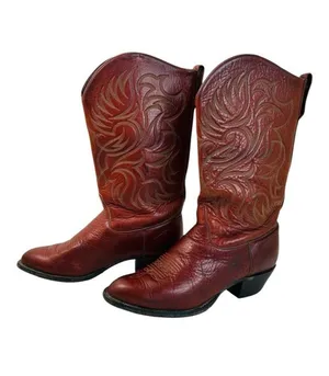 Vintage Tony Lama Embroidered Leather Cowboy Boots Reddish-Brown size 6.5 thumbnail 1