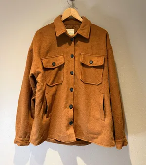 Thread & Supply Warm Fleece Button Front Shacket Jacket Brown Size Medium thumbnail 1