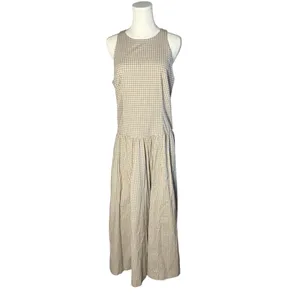 Abercrombie & Fitch Light Brown Check High Neck Drop Waist Sleeveless Midi Dress thumbnail 5