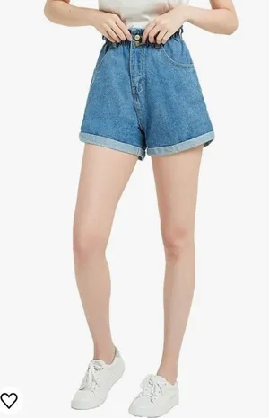 Plaid & Plain Elastic Waist High Rise Denim Jean Retro Rolled Shorts Medium thumbnail 1