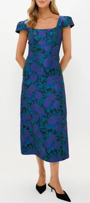 Hyacinth House Archibald Maxi Dress Womens M Navy Indigo Floral Jacquard NWT thumbnail 1