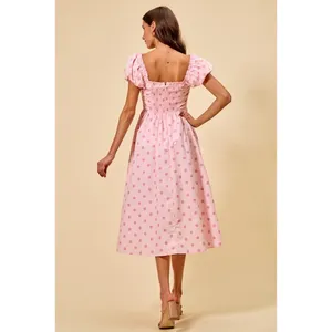 SO ME Polka Cotton Print Short Sleeves Midi Dress - Pink - Large thumbnail 7