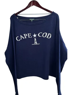 Wild Fable Cape Cod Knit Sweater Navy Blue Lighthouse Graphic Oversized XL NWT thumbnail 3