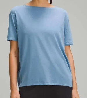 Lululemon Size 14 Back in Action Short Sleeve T-Shirt Utility Blue Relaxed Fit thumbnail 1