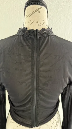 Windsor Black Lace Overlay Long Sleeve Mesh Crop Top - Size Small thumbnail 8