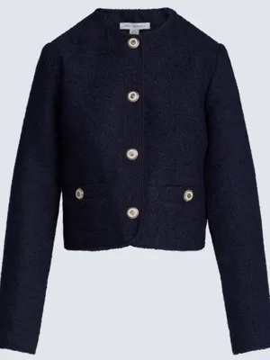 Free Assembly Nubby Collarless Crew Neck Jacket Size XL (16-18) Navy Blue thumbnail 2