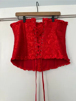 Red Satin Brocade Corset Top Women Intimates lace up strapless plus size 2XL thumbnail 3