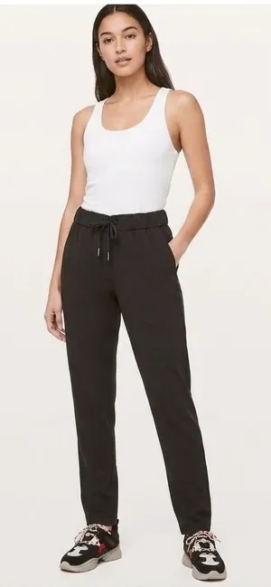 Lululemon‎ On The Fly Pant Womens 10 Black 7/8 Luxtreme Drawstring Athleisure thumbnail 1