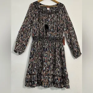 NWT Scully Feather Print Dress Patterned Garment Pink Size M thumbnail 6