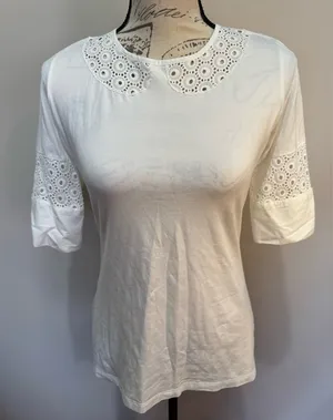 ANNE FONTAINE White Cotton Eyelet Leoncia Top Sz 40 (6-8)‎ thumbnail 1