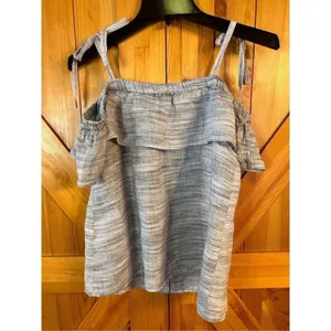 Lucky Brand Blue White Off Shoulder Top Ruffle Small (4400) thumbnail 6
