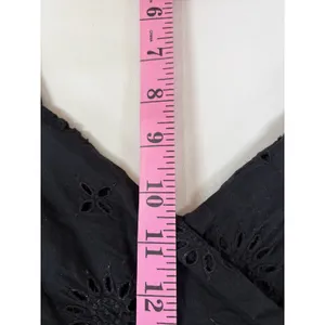 Zara Black Cotton Eyelet Embroidery Tiered Midi Dress Small Smocked Back Strappy thumbnail 5