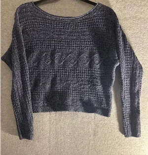 Abercrombie & Fitch‎ Womens Small Cropped Cable Knit Sweater Navy Blue Marled S thumbnail 1
