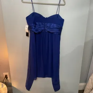 S.L. Fashions Womens Cocktail Dress Royal Blue Ruched Satin Back Size 10 thumbnail 3