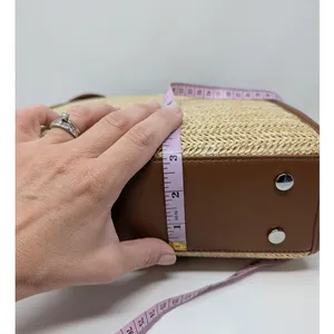 BCBG Straw Woven Tote Bag Natural Cognac Crossbody NWT thumbnail 8