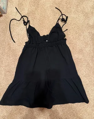 Princess Polly Black Tie-Shoulder Ruffle Mini Dress thumbnail 1