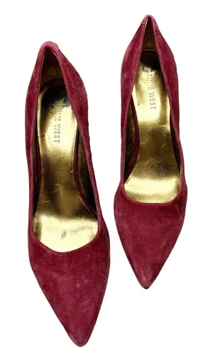Nine West Genuine Leather Suede Maroon Velvet Red Pumps Heels Pointed Toe Sz 7M thumbnail 1
