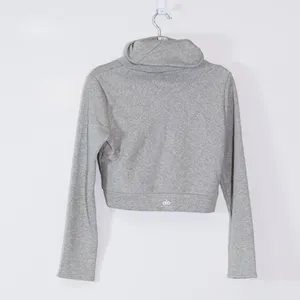 Alo Soleil Cotton Blend Turtleneck Cropped Pullover Long Sleeve Sweater Gray S thumbnail 4