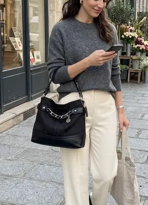 Coach Black Hobo Shoulder Bag With Chain Detail Women's thumbnail 2