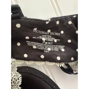 Victoria Secret Lined Demi Bra 36C Black Polka Dot Lace Bow Lingerie Pinup Retro thumbnail 4