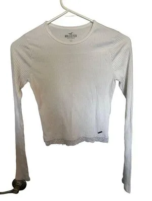 white long sleeve ribbed cropped shirt size small thumbnail 1