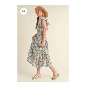 &merci Love Forever Floral Print Cut Out‎ Back Midi Dress Blue Multi M thumbnail 5