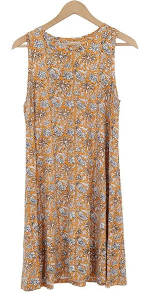Loft Outlet Orange Floral Sleeveless Swing Mini Dress Womens Medium thumbnail 1
