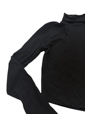 Full Tilt Black Ribbed Knit Long Sleeve Crop Top Shirt Turtleneck Medium Women's thumbnail 8