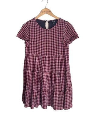 Madewell Short-Sleeve Tiered Mini Dress in Gingham Check thumbnail 3