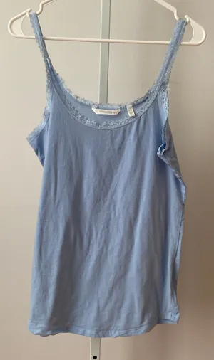 Victoria's Secret M Blue Camisole Lace‎ Trim Cotton Stretch Tank Top Pajamas thumbnail 1