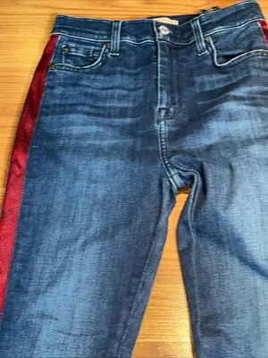 7 For All Mankind Dark Blue Skinny Jeans with Red Side Stripe thumbnail 4