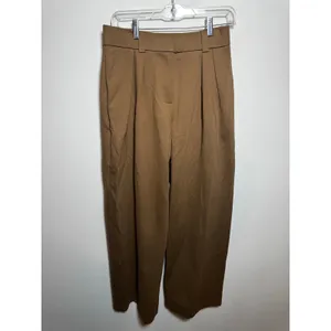 OGL Women M High Waisted Pleated Trousers Brown Wide Leg Dress Pants NEW thumbnail 2