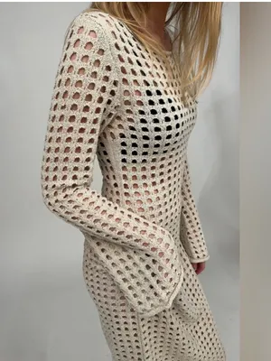 Oak + Fort NWT Cream open knit Crochet Long Sleeve Maxi Dress cover up dress thumbnail 4