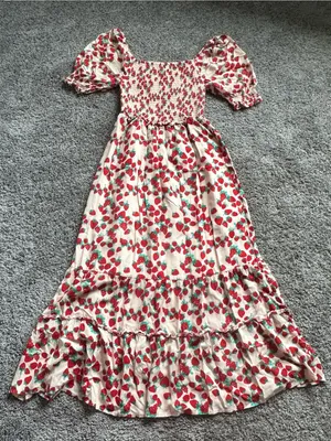 Betsey Johnson Cream Maxi Dress with Red Strawberry Print thumbnail 2