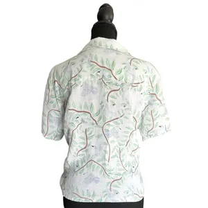 Cynthia Rowley Womens White 100% Linen Nature Shirt Bird Floral Short Sleeve M‎ thumbnail 2