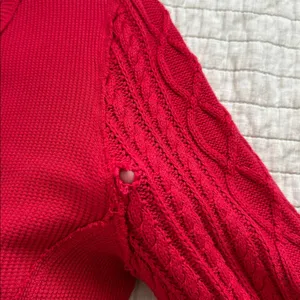 Lucky brand Textured Mixed cable knit Sleeve Henley cotton red M oversized boho​ thumbnail 12